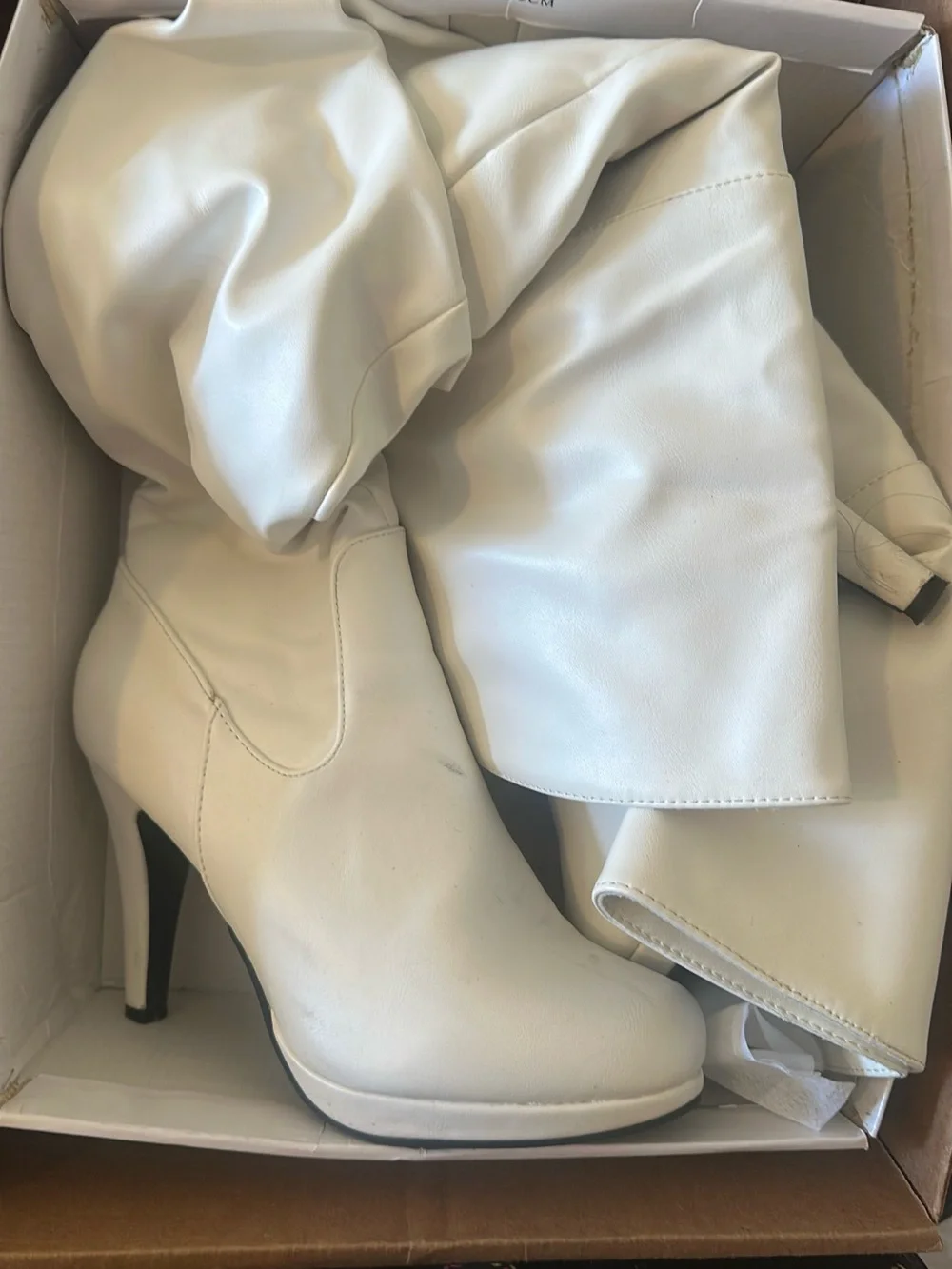 White Women's High Heel Knee Boot